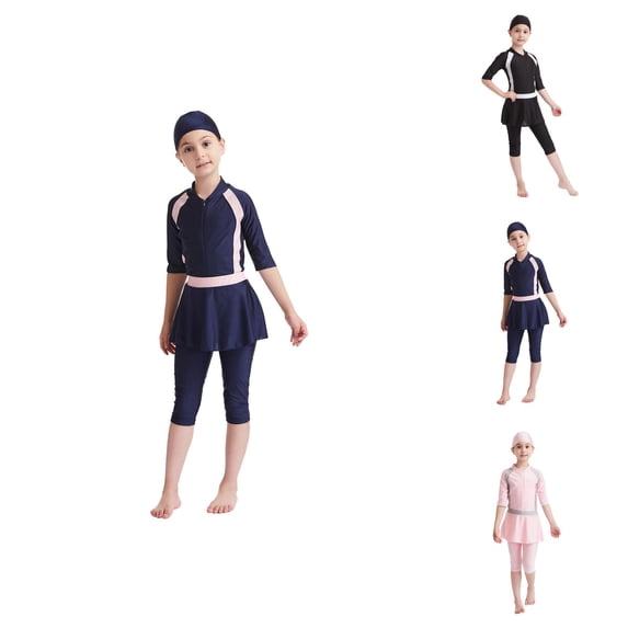 Full Coverage Swimwear for Girls, Long Sleeve Swim Dress with Skirt, One Piece Rash Guard Bathing Suit, Hawaiian Style Swimwear 3-16 Years