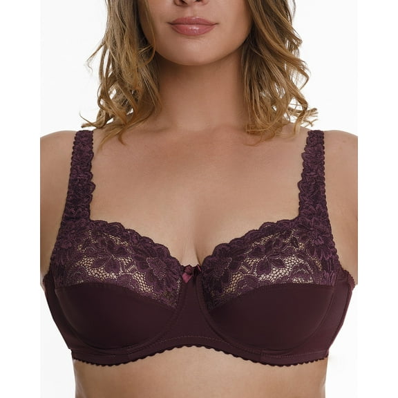 Full Coverage Underwire Bra Comfort Minimizer Non-padded Wide Straps Support Panels Plus Size 34 36 38 40 42 / B C D E F G ( 34F/DDD, Plum)