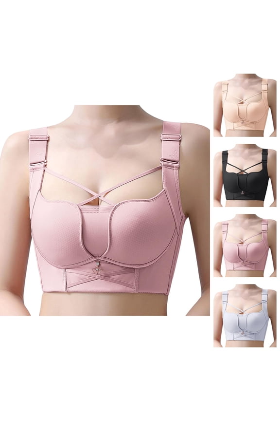 Full Coverage Wireless Bra with Front Cross Strap, Plus Size Shapewear Bralette for Lift and Side Support, Soft Comfort Everyday Wear (Beige, 50C)