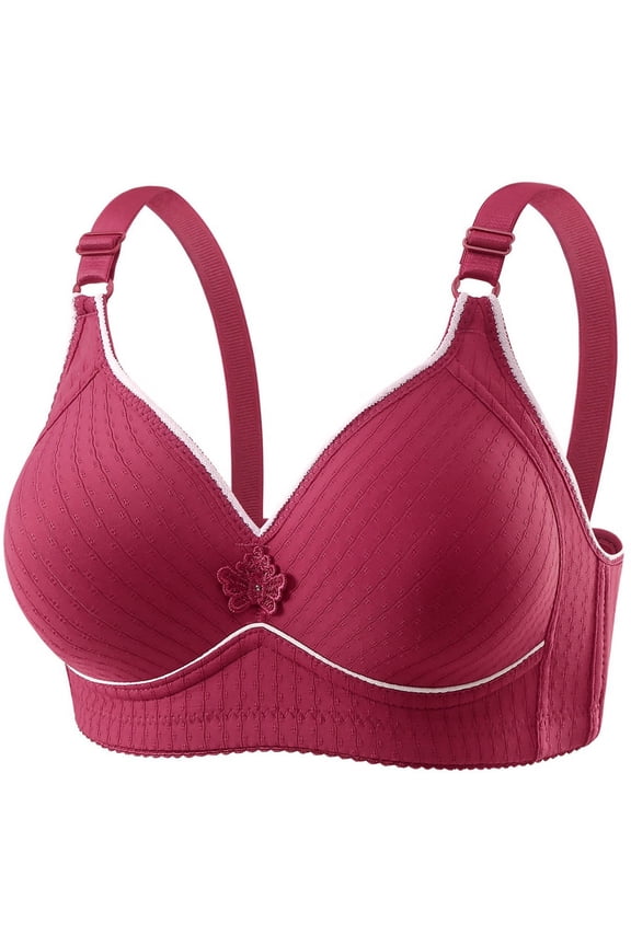 Full Coverage Wireless T Shirt Bra for Everyday Comfort and Support – Seamless Underwear for Large Four-Hook Front Closure Ideal for Home and Leisure, 36, Red