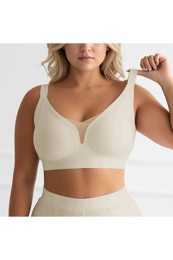Full Coverage Wireless T Shirt Bra Seamless Underwear For Large Bust Superior Support Comfort All Day, XXL, Beige