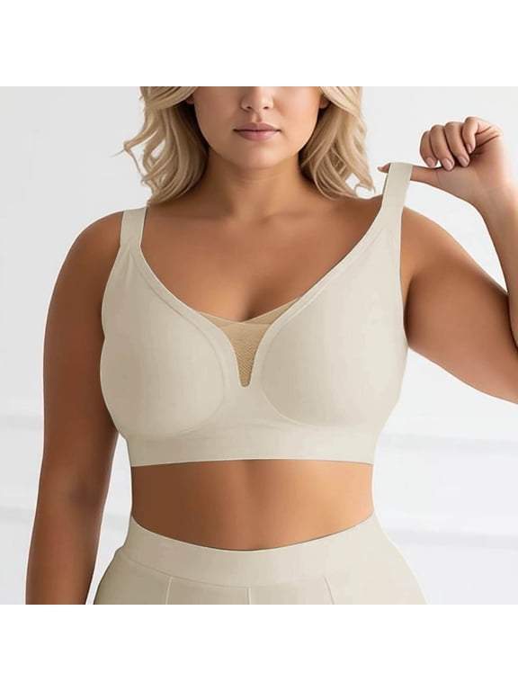 Full Coverage Wireless T Shirt Bra Seamless Underwear For Large Bust Superior Support Comfort All Day, XXXXL, Beige