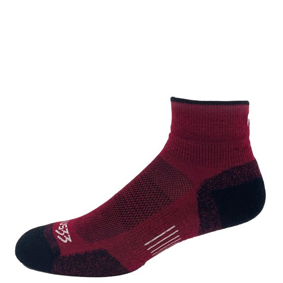USA Made - Ankle Socks - Micro Weight Full Cushion - Trail Running Socks - Merino Wool - Mountain Heritage - True Red - Large