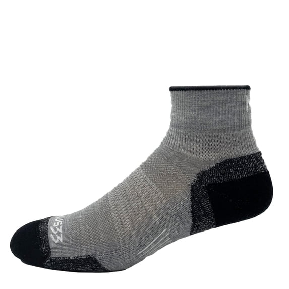 USA Made - Ankle Socks - Micro Weight Full Cushion - Trail Running Socks - Merino Wool - Mountain Heritage - Ash Gray - Large