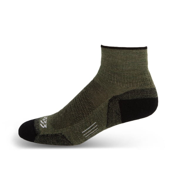 USA Made - Ankle Socks - Micro Weight Full Cushion - Trail Running Socks - Merino Wool - Mountain Heritage - Olive Drab - Medium