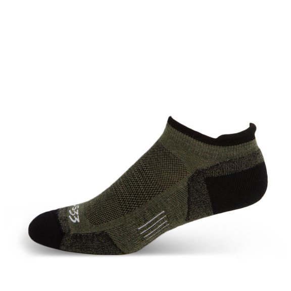 USA Made - No Show Tab Socks - Micro Weight Full Cushion - Running Socks - Merino Wool - Mountain Heritage - Olive Drab - X-Large
