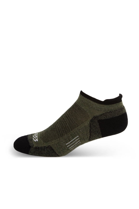 USA Made - No Show Tab Socks - Micro Weight Full Cushion - Running Socks - Merino Wool - Mountain Heritage - Olive Drab - Large