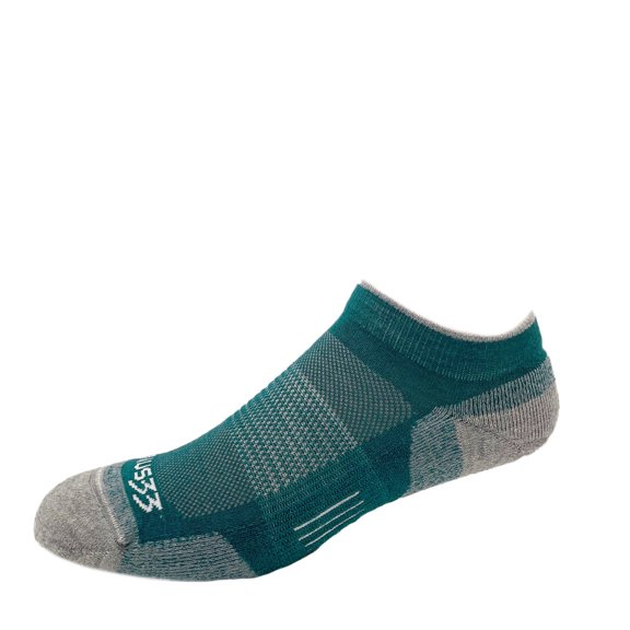 USA Made - No Show Socks - Micro Weight Full Cushion - Running Socks - Merino Wool - Mountain Heritage - Teal Green - Small