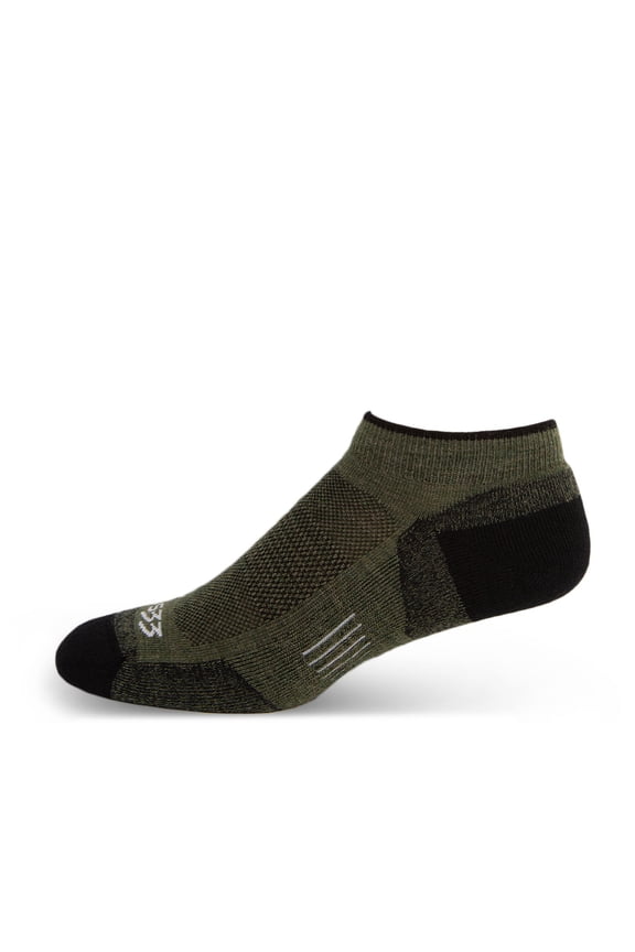 USA Made - No Show Socks - Micro Weight Full Cushion - Running Socks - Merino Wool - Mountain Heritage - Olive Drab - Medium