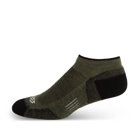 USA Made - No Show Socks - Micro Weight Full Cushion - Running Socks - Merino Wool - Mountain Heritage - Olive Drab - X-Large