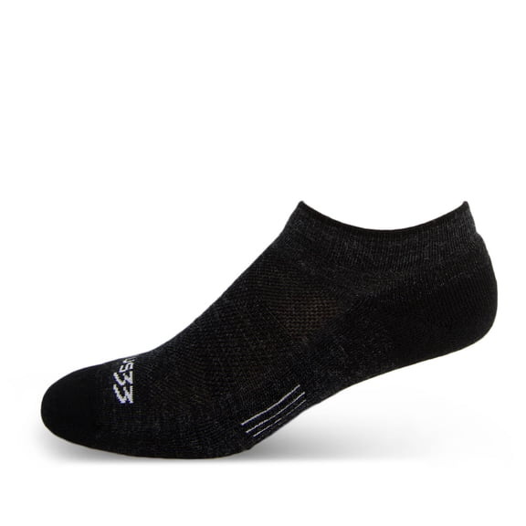 USA Made - No Show Socks - Micro Weight Full Cushion - Running Socks - Merino Wool - Mountain Heritage - Black - Small