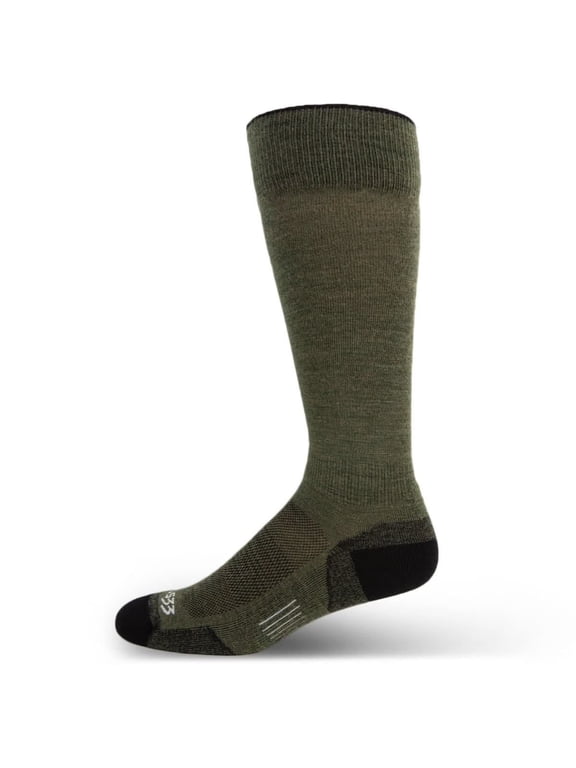 USA Made - Ski and Snowboard Socks - Micro Weight Full Cushion - Over the Calf Socks - Merino Wool - Mountain Heritage - Olive Drab - Medium