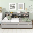 thumbnail image 1 of Full Size Daybed with Side Bookcases & 2 Drawers, Wooden Platform Bed Captain Bedframe, Full Daybed Sofa Bed Frame for Kids Teens Adul Bedroom, Gray, 1 of 7