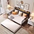 thumbnail image 1 of Full Daybed with Trundle, Lofka 99.2"Full Size Bed Frame with Upholstered Headboard and Charging Station, Height Adjustable Day Bed Pop Up Trundle Bed Full for Bedroom, 1 of 10