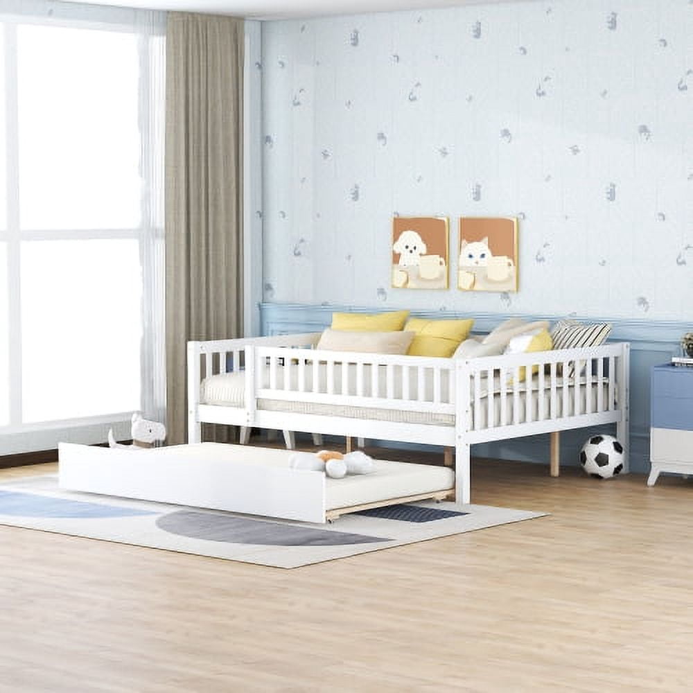 Full Daybed with Trundle, Wooden Kids Bed, Solid Wood Bed Frame with ...
