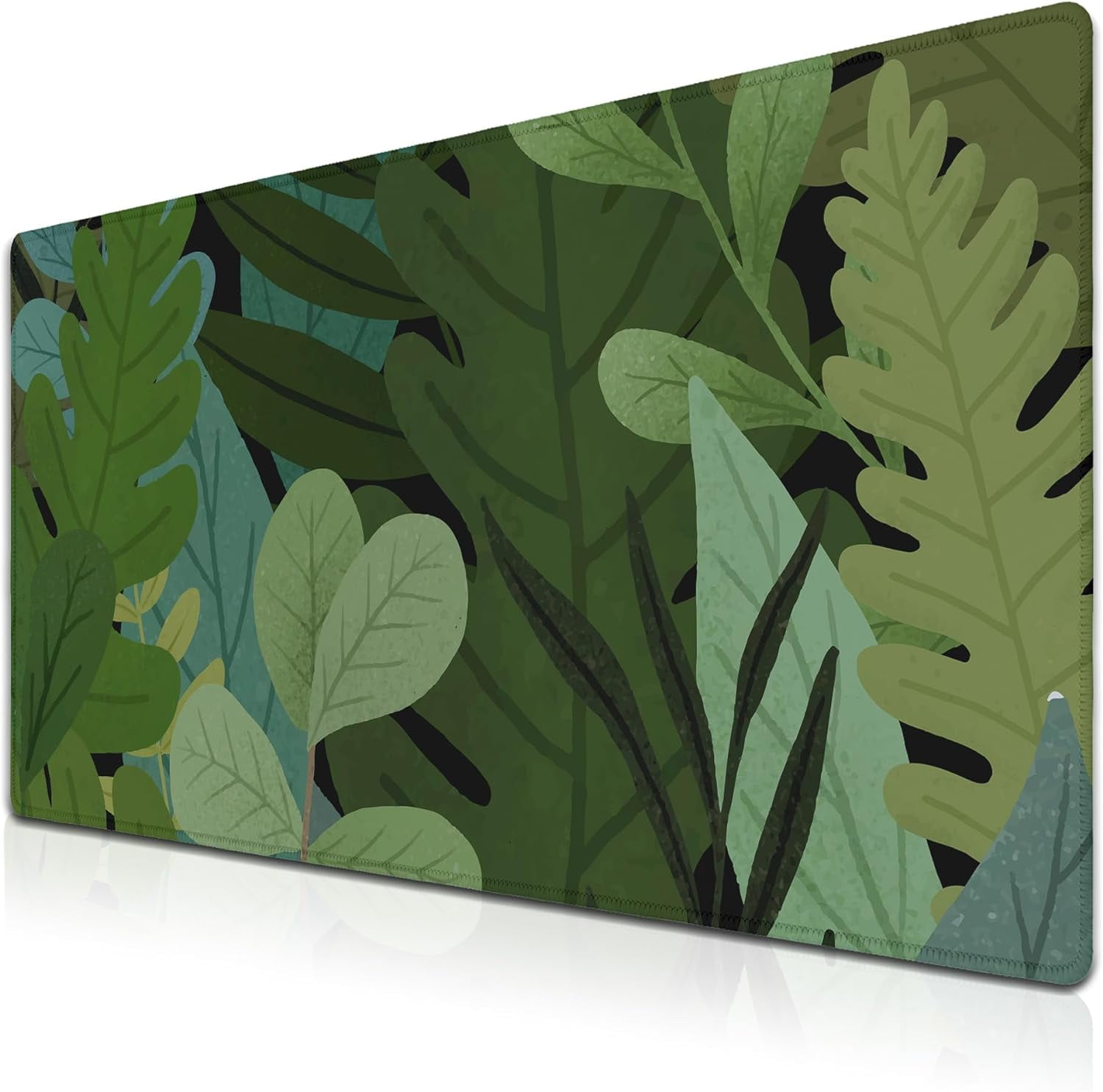 Full Desk Mat Green Gaming Mousepad XXL, Large Desk Pad for Keyboard and Mouse, Neutral Mouse Pad Waterproof Non-Slip Rubber Base, 35.4" X 15.7" for Work/Game/Office/Home Monstera Leaves Anime