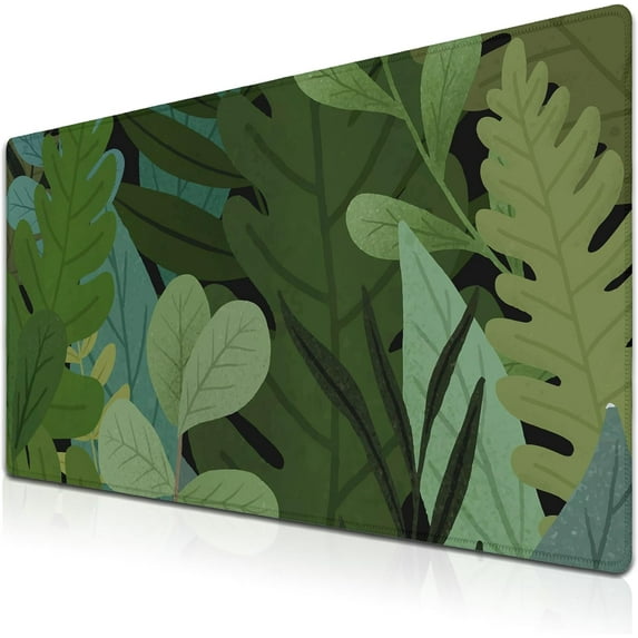 Full Desk Mat Green Gaming Mousepad XXL, Large Desk Pad for Keyboard and Mouse, Neutral Mouse Pad Waterproof Non-Slip Rubber Base, 35.4" X 15.7" for Work/Game/Office/Home Monstera Leaves Anime