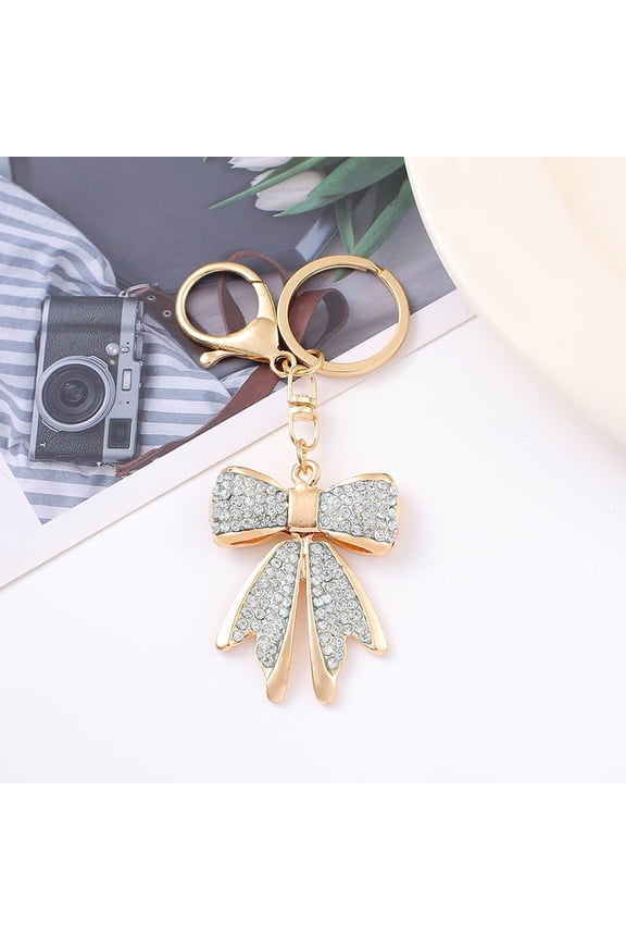 Full Diamond Bow Car Key Ring Zinc Alloy Crystal Women's Bag Pendant