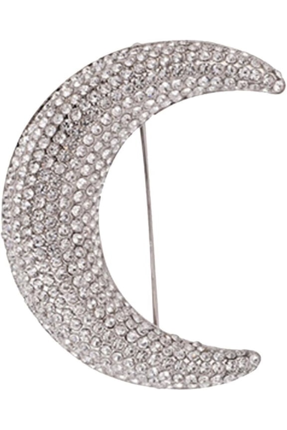 Full Diamond Moon Brooch Pin - Metal Suit Jewelry Pin Badge Shawl Alloy Rhinestones
