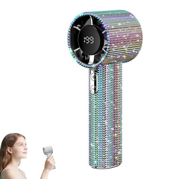 Full Diamond Portable Handheld Turbo Fan,Fashion Full Diamonds Pocket Mini Fans, USB Rechargeable with Digital Display for Travel
