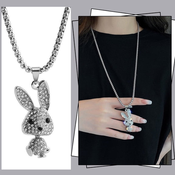 Full Diamond Rabbit Pendant Women's Necklace Jumping Personality Long Sweater Chain Pendant