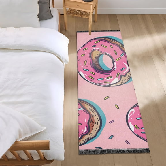 Full Donuts and A Half-bitten Donut Bedside Runner Rug 2'x 6' Non Slip Carpet Floor Mat Area Rug