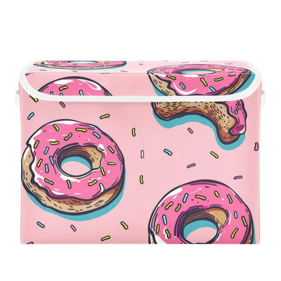 Full Donuts and A Half-bitten Donut Foldable Storage Bin with Lid and Handle Collapsible Storage Box 16.5 x 12.6 x 11.8 inches