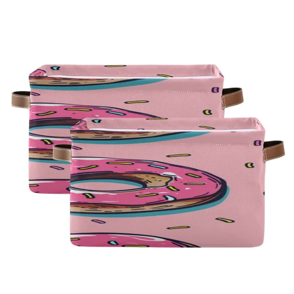 Full Donuts and A Half-bitten Donut Square Storage Bins with Handles Collapsible Containing Box 2 Packs