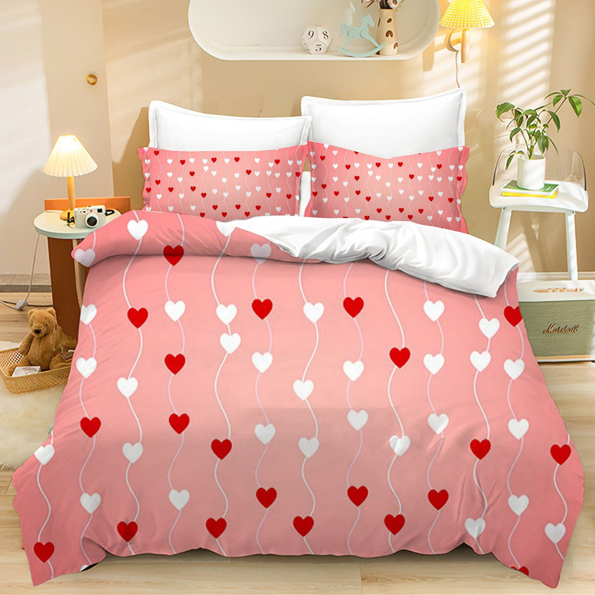 Full Duvet Cover Set Valentine's Day Couple,3 Piece Bedding Sets Soft