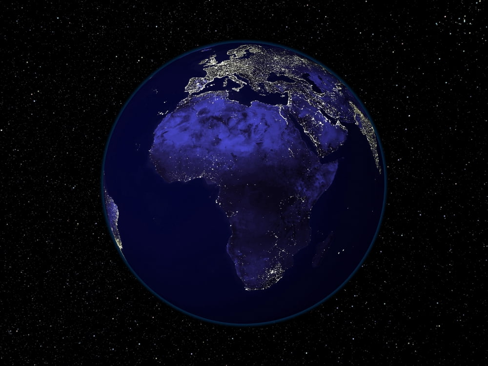 Full Earth at night showing Africa and Europe Canvas Art - Stocktrek Images (32 x 24)