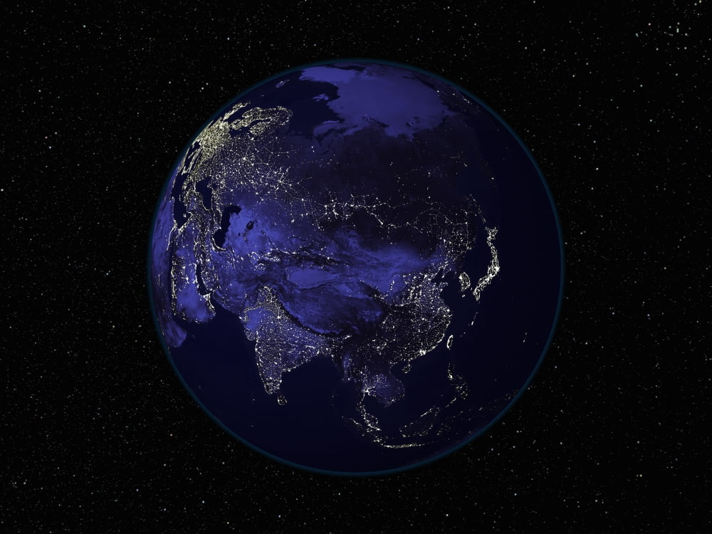 Full Earth at night showing city lights centered on Asia Canvas Art - Stocktrek Images (32 x 24)