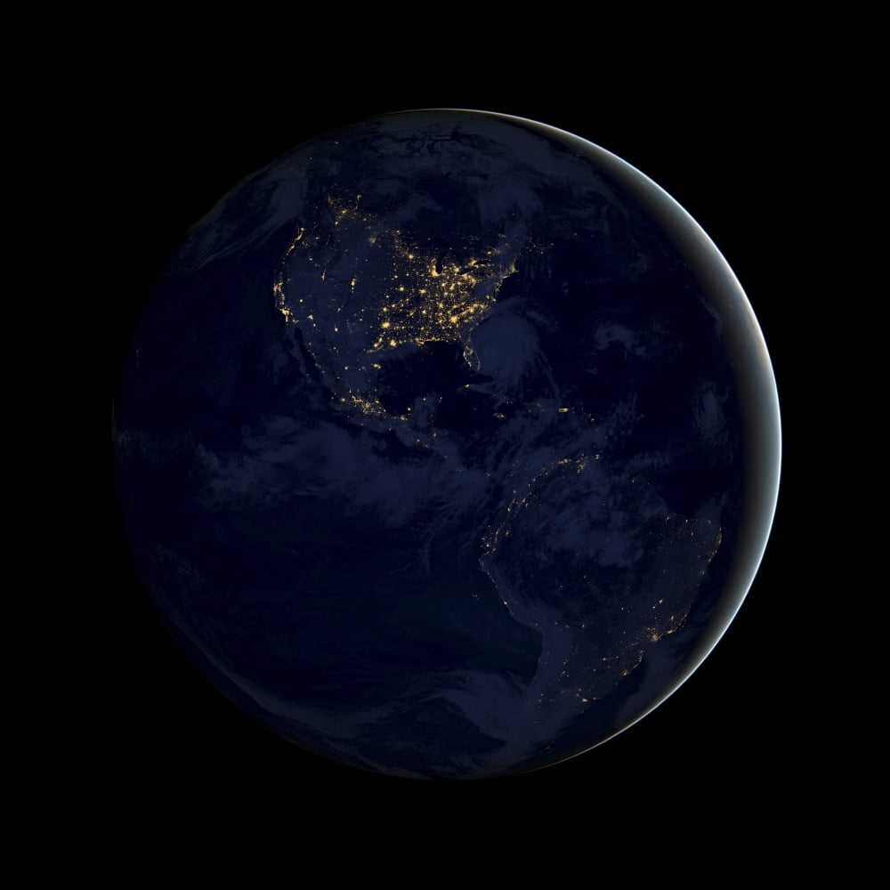 Full Earth at night showing city lights of the Americas Canvas Art - Stocktrek Images (28 x 28)