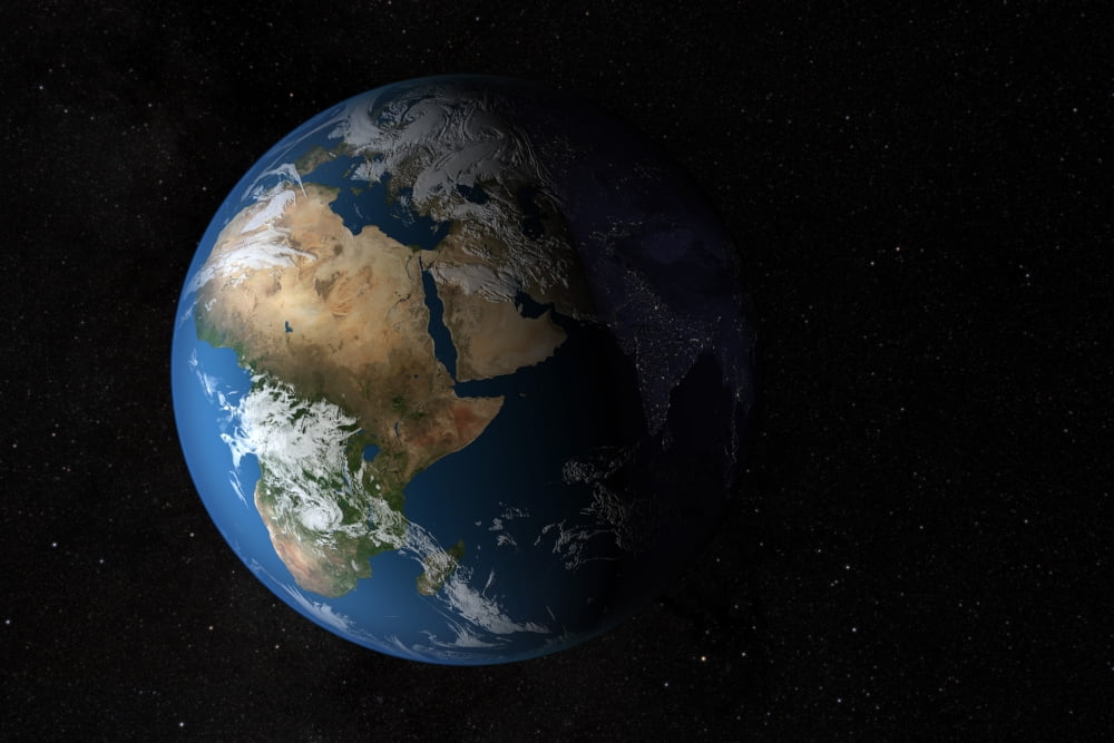 Full Earth showing simulated clouds over Africa Canvas Art - Stocktrek Images (34 x 23)
