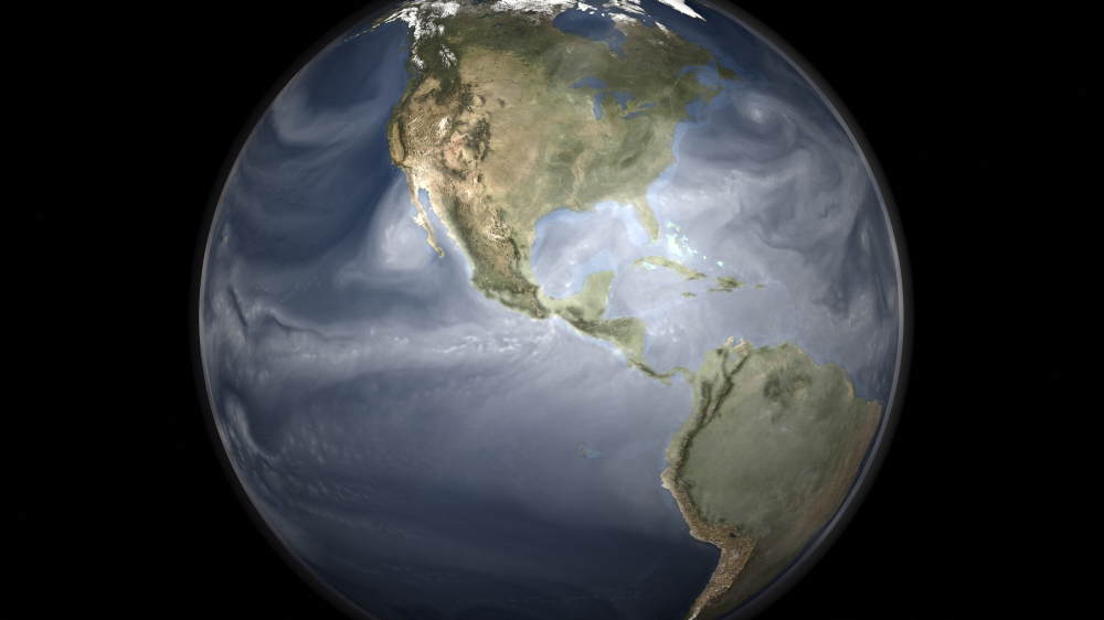 Full Earth view showing water vapor over the Americas Canvas Art - Stocktrek Images (38 x 22)
