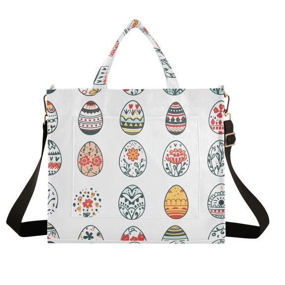 Full Easter Eggs Corduroy Tote Bag Handbag Large Messenger Bag Shoulder Crossbody Zipper Bag Purse