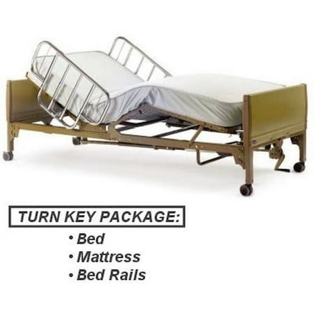 Full Electric Hospital Bed Package (Invacare Full Electric Home Hospital Bed Package w/Spring Mattress, Half Rails)