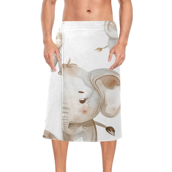 Full Elephants Bath Towel Wrap for Man Adjustable Shower Wrap Button Closure Body Towel for Sauna Gym