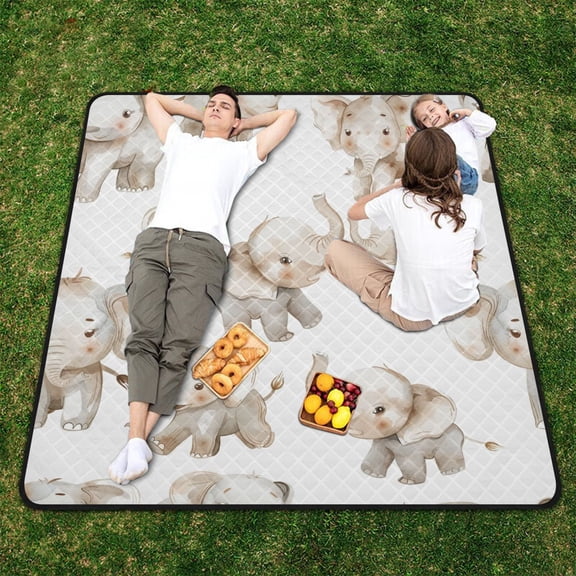 Full Elephants Beach Blanket Outdoor Picnic Blanket 78"x 78" Waterproof Foldable for Beach Camping Travel Hiking Grass Lawn Park