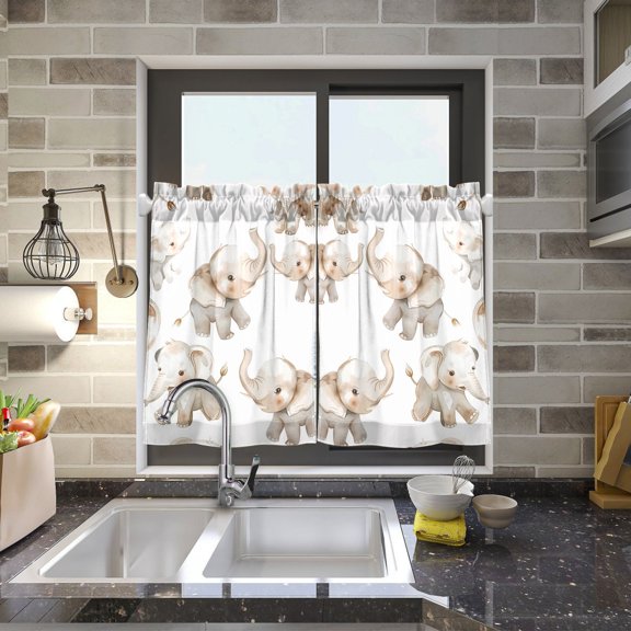 Full Elephants Kitchen Curtains Half Tier Curtain 2 Rod Pockets Bathroom Bedroom Cupborad Living Room 27"x24"