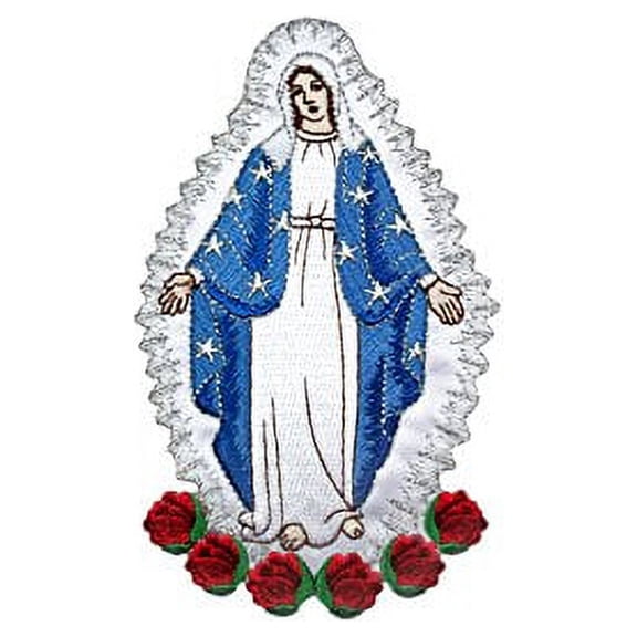 Full Embroidered Virgin Mary Applique Patch Silver Metallic Santa Maria Motif (No Letters)