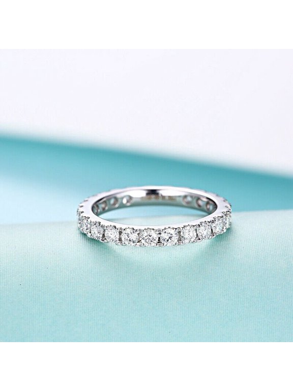 Full Eternity 2.0 MM Round Cut Colorless Moissanite Bar Set Wedding Band, Round Engagement Band, Stackable Band, Anniversary Gift for Her