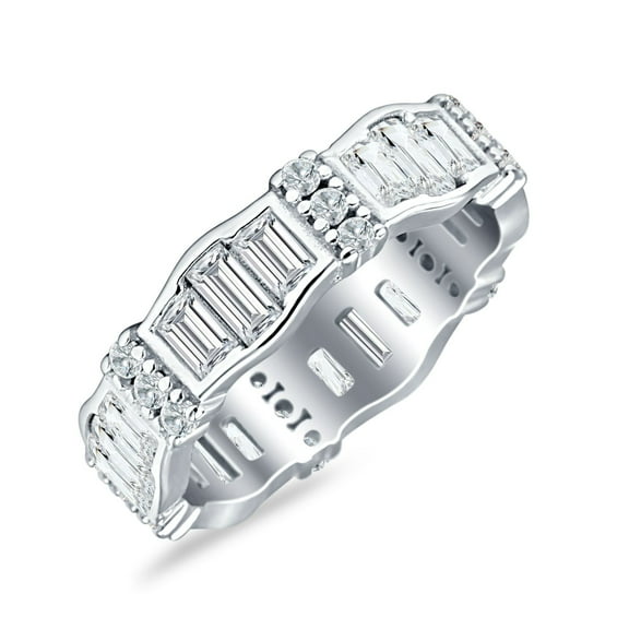 Full Eternity Band Baguette Ring CZ 925 Sterling Silver Size 5
