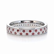 Full Eternity Dual Band Round 2 Ctw Garnet & White Cz Alternate Gemstone 925 Sterling Silver Stacking Women Engagement Ring_7.5