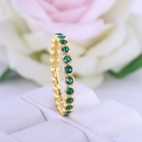 Full Eternity Emerald Wedding Band 14k Yellow Gold plated Women Stacking Band Delicate Promise Band Art Deco Bridesmaid Jewelry Personalized Gift