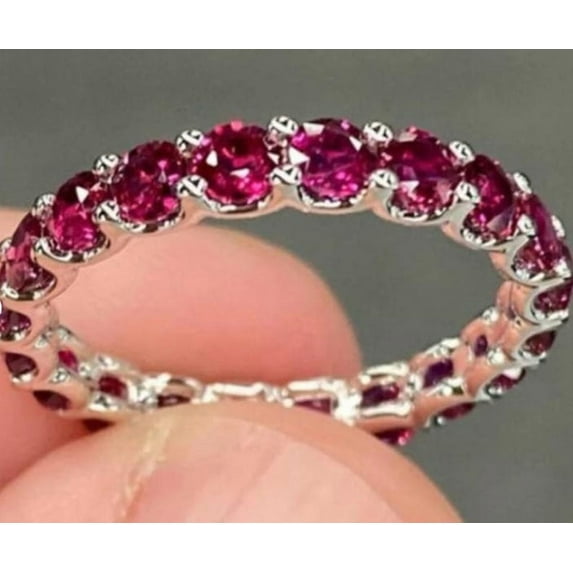 Full Eternity Pink Tourmaline Wedding Band, October birthstone Ring for Her.