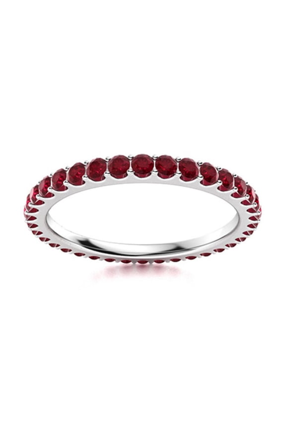 Full Eternity Ring 2MM Round Shape Natural Ruby 925 Sterling Silver Women Ring