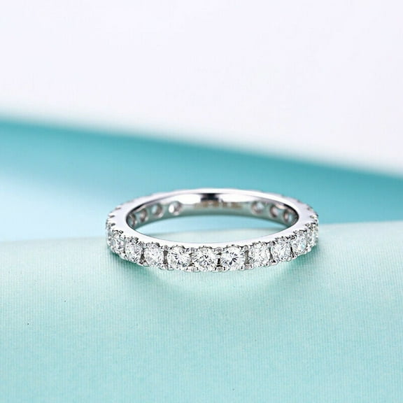 Full Eternity Ring Eternity Moissanite Band Round Cut Eternity Moissaite Diamond Ring 18K WHite Gold Plated, Anniversary 3mm Matching Band,Promise