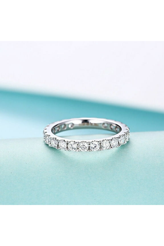 Full Eternity Ring Eternity Moissanite Band Round Cut Eternity Moissaite Diamond Ring 18K WHite Gold Plated, Anniversary 3mm Matching Band,Promise