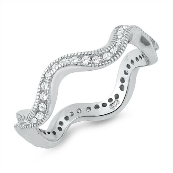 Full Eternity Ring Wavy Diamond Band Ring 1.5 Ct Diamond 14K White Gold Over