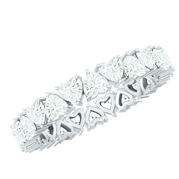 Rosec Jewels Full Eternity Ring with Heart Shape Moissanite for Women (2.7 CT, D-VS1 Grade), 14K White Gold, US 8.00
